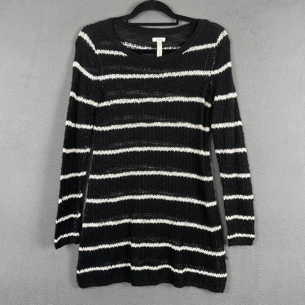 Soma Sweater Tunic Womens XS Black Striped Open-Knit Lightweight Sheer